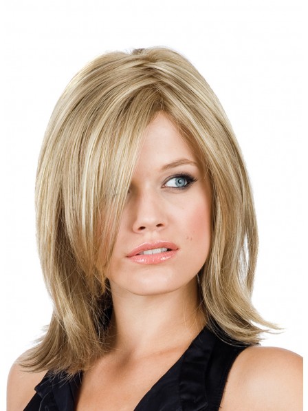 medium blonde wig with bangs