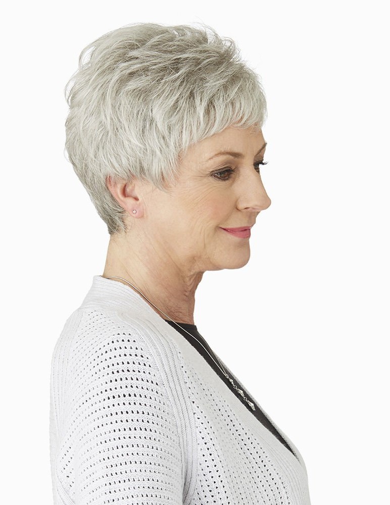 Cute Short Pixie Grey Hair Wig For Older Ladies 